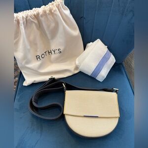 Rothy’s Beige & Navy Crossbody Bag – NWOT w/ Dust Bag + Laundry Bag